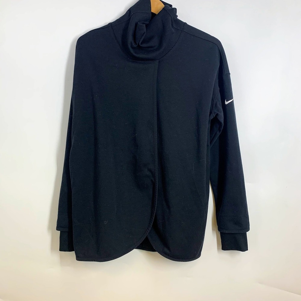 Nike Womens Black Cowl Neck Long Sleeve Activewear Sweatshirt Top Sz M